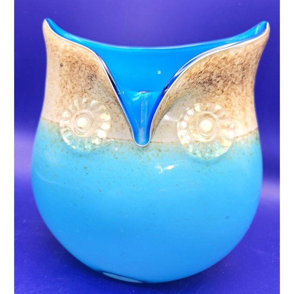 BLENKO Other - Blenko Style Vase Owl. Vintage Hand Blown. Aqua, Turquoise, and Tan.(#4)